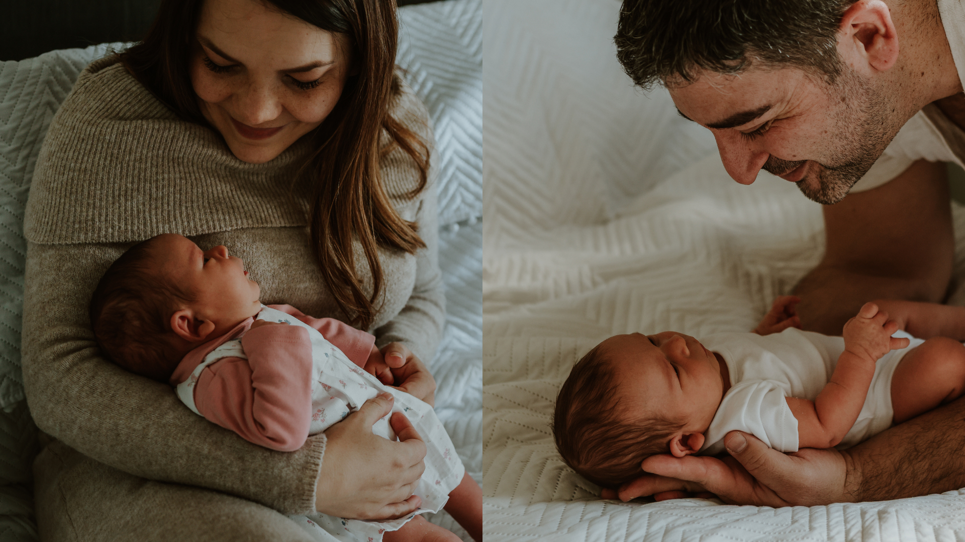Reka and Jerry spending time with their newborn daughter, Nora Sofia, at home following IVF treatment.