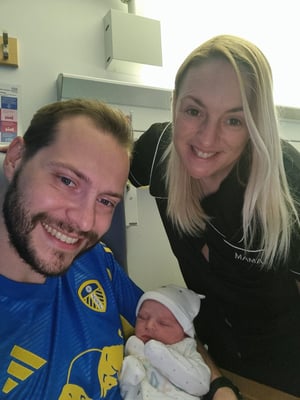 Alice and Connor with their newborn son, Zachary, shortly after birth.