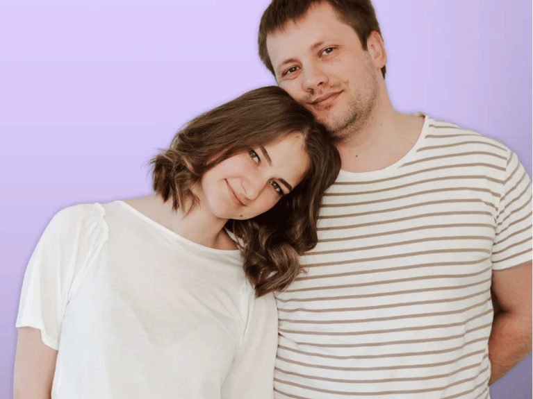 Heterosexual couple with the woman leaning on the man